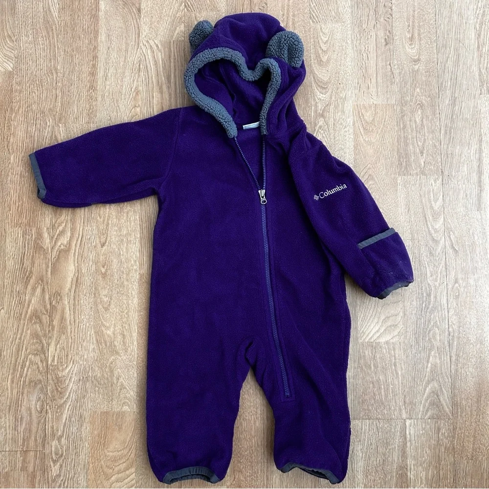 Columbia purple warm and cozy fleece baby onesie